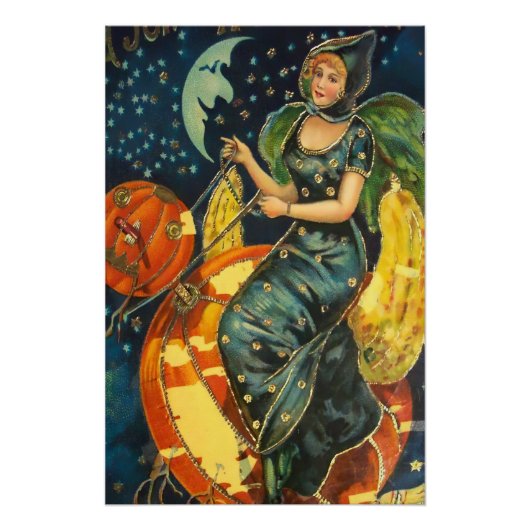 ヴィンテージハロウィーン魔女ポスター ポスター (正面)