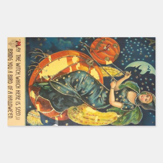 ヴィンテージハロウィーン魔女ポスター 長方形シール (正面)