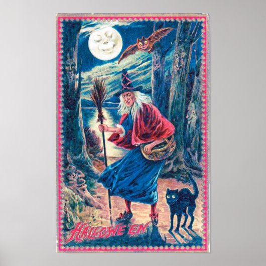 ヴィンテージハロウィーン魔女マットポスター ポスター (正面)