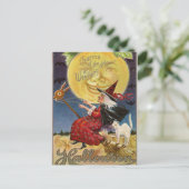ヴィンテージハロウィーン魔女ムーンキャットポストカード シーズンポストカード (スタンド正面)