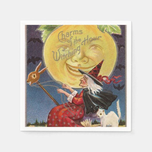 ヴィンテージハロウィーン魔女ムーンパーティーナプキン スタンダードカクテルナプキン (正面)