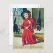 ヴィンテージハロウィーン魔女黒猫はがき シーズンポストカード (正面/裏面)