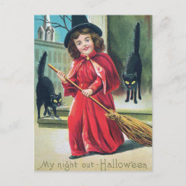 ヴィンテージハロウィーン魔女黒猫はがき シーズンポストカード