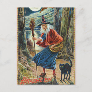 ヴィンテージハロウィーン魔女黒猫はがき ポストカード