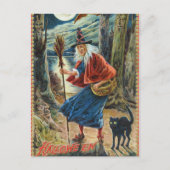 ヴィンテージハロウィーン魔女黒猫はがき ポストカード (正面)