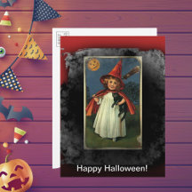 ヴィンテージハロウィーン魔女&キャットラージポストカード