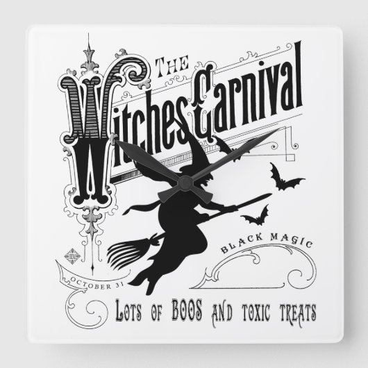 ヴィンテージハロウィーン魔女 スクエア壁時計 (正面)