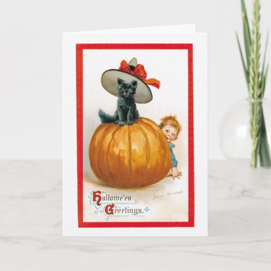 ヴィンテージハロウィーン黒猫あいさつ カード (正面)