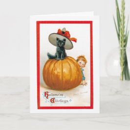 ヴィンテージハロウィーン黒猫あいさつ カード
