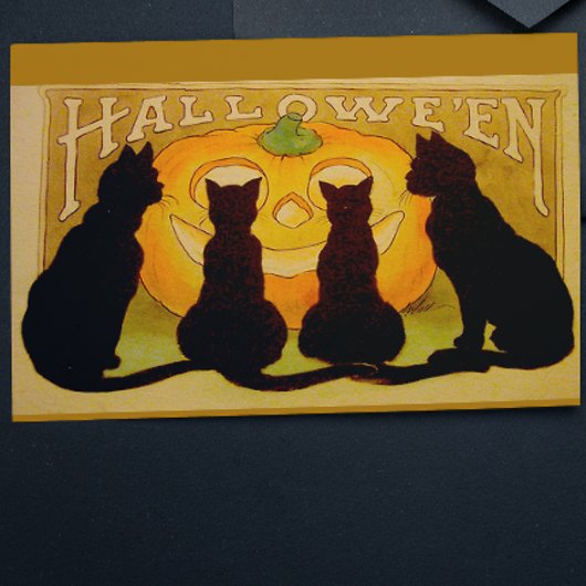 ヴィンテージハロウィーン黒猫とジャック・オランタン カード