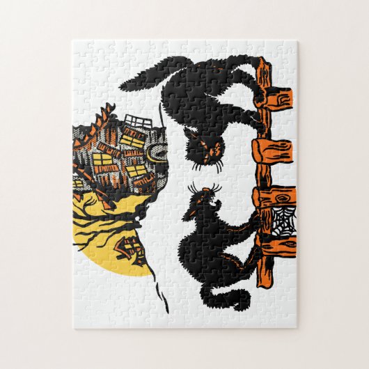 ヴィンテージハロウィーン黒猫トリック・オアトリート ジグソーパズル (縦)