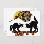 ヴィンテージハロウィーン黒猫トリック・オアトリート ポストカード (正面/裏面)