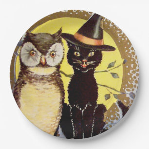 ヴィンテージハロウィーン黒猫フクロウパーティー ペーパープレート