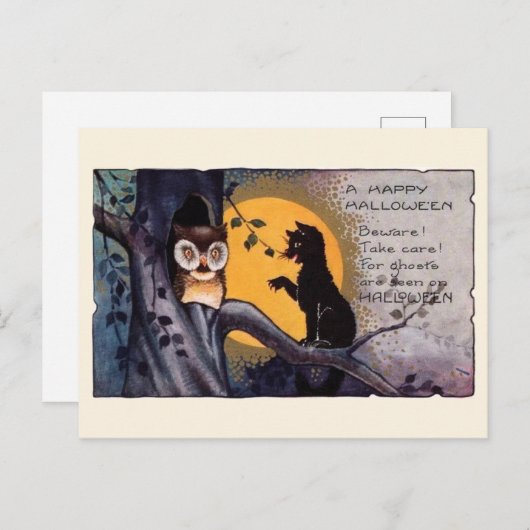 ヴィンテージハロウィーン黒猫フクロウビクトリアンの詩 ポストカード (正面/裏面)