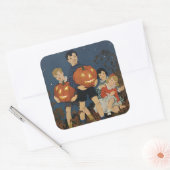 ヴィンテージハロウィーン、カボチャを持つ子供 スクエアシール (封筒)