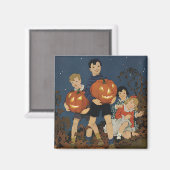 ヴィンテージハロウィーン、カボチャを持つ子供 マグネット (正面/裏面)