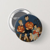 ヴィンテージハロウィーン、カボチャを持つ子供 缶バッジ (正面&裏面)
