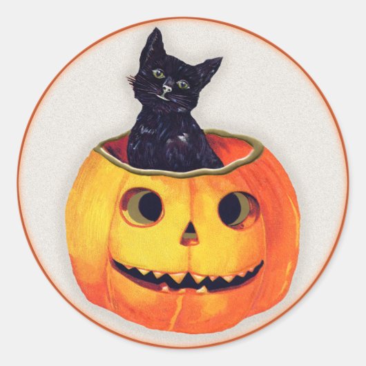 ヴィンテージハロウィーン – ジャック・オランタンに登場する黒猫 ラウンドシール (正面)