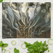 ヴィンテージハロウィーン、スケルトンバイオリニストと幽霊たち キッチンタオル (折り畳み)