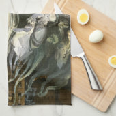 ヴィンテージハロウィーン、スケルトンバイオリニストと幽霊たち キッチンタオル (四つ折り)