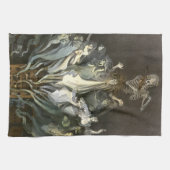 ヴィンテージハロウィーン、スケルトンバイオリニストと幽霊たち キッチンタオル (横)