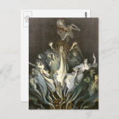 ヴィンテージハロウィーン、スケルトンバイオリニストと幽霊たち ポストカード (正面/裏面)