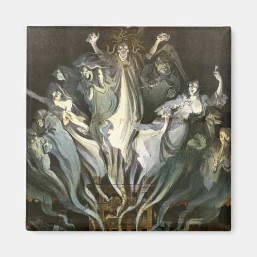 ヴィンテージハロウィーン、スケルトンバイオリニストと幽霊たち マグネット (正面)