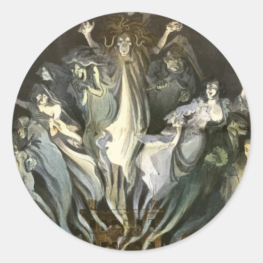 ヴィンテージハロウィーン、スケルトンバイオリニストと幽霊たち ラウンドシール (正面)