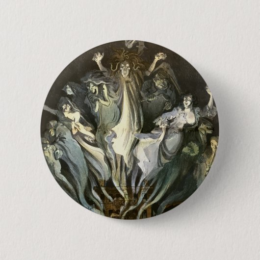 ヴィンテージハロウィーン、スケルトンバイオリニストと幽霊たち 缶バッジ (正面)