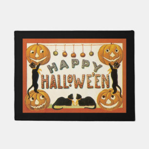 ヴィンテージハロウィーン、レトロの猫とカボチャ ドアマット