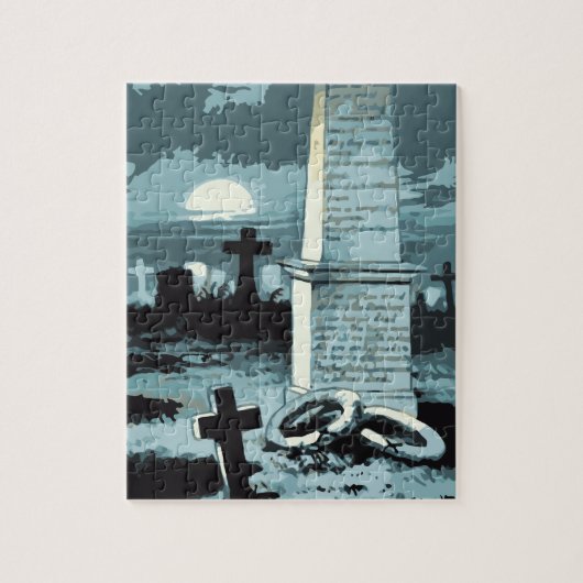 ヴィンテージハロウィーン、不気味な墓地(墓あり) ジグソーパズル (縦)