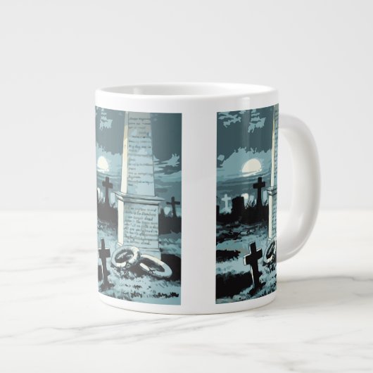 ヴィンテージハロウィーン、不気味な墓地(墓あり) ジャンボコーヒーマグカップ (正面右)