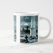 ヴィンテージハロウィーン、不気味な墓地(墓あり) ジャンボコーヒーマグカップ (右)