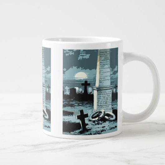 ヴィンテージハロウィーン、不気味な墓地（墓あり） ジャンボコーヒーマグカップ (右)