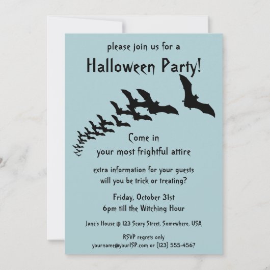 ヴィンテージハロウィーン、不気味な墓地(墓あり) 招待状 (裏面)