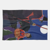 ヴィンテージハロウィーン、少年と不気味な魔女 キッチンタオル (横)