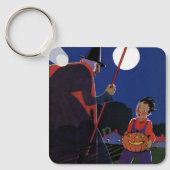 ヴィンテージハロウィーン、少年と不気味な魔女 キーホルダー (正面)