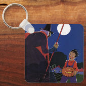 ヴィンテージハロウィーン、少年と不気味な魔女 キーホルダー (正面)