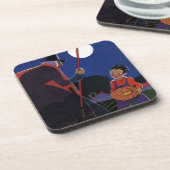 ヴィンテージハロウィーン、少年と不気味な魔女 コースター (左側)