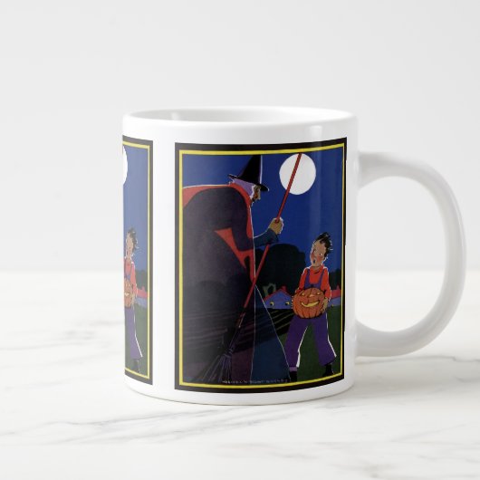 ヴィンテージハロウィーン、少年と不気味な魔女 ジャンボコーヒーマグカップ (右)