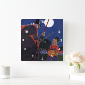 ヴィンテージハロウィーン、少年と不気味な魔女 スクエア壁時計 (ホーム)