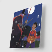 ヴィンテージハロウィーン、少年と不気味な魔女 スクエア壁時計 (傾斜)