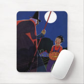 ヴィンテージハロウィーン、少年と不気味な魔女 マウスパッド (マウス)