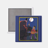 ヴィンテージハロウィーン、少年と不気味な魔女 マグネット (正面/裏面)