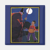 ヴィンテージハロウィーン、少年と不気味な魔女 マグネット (正面)