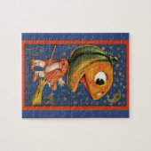 ヴィンテージハロウィーン、巨大なカボチャの頭の衣装 ジグソーパズル (横)