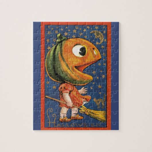 ヴィンテージハロウィーン、巨大なカボチャの頭の衣装 ジグソーパズル (縦)