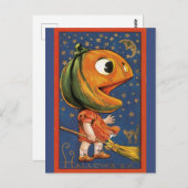 ヴィンテージハロウィーン、巨大なカボチャの頭の衣装 ポストカード (正面/裏面)