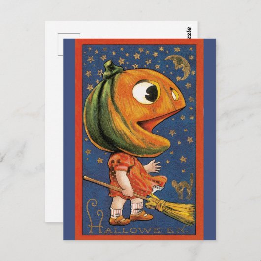 ヴィンテージハロウィーン、巨大なカボチャの頭の衣装 ポストカード (正面/裏面)