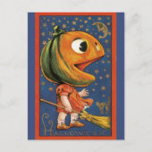 ヴィンテージハロウィーン、巨大なカボチャの頭の衣装 ポストカード (正面)